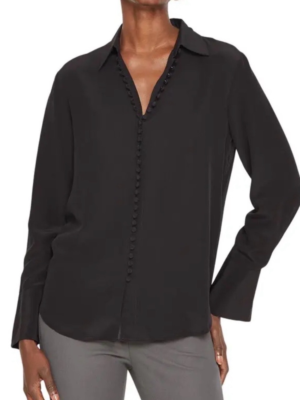 Club Monaco Helek Black Button-Front Silk Shirt